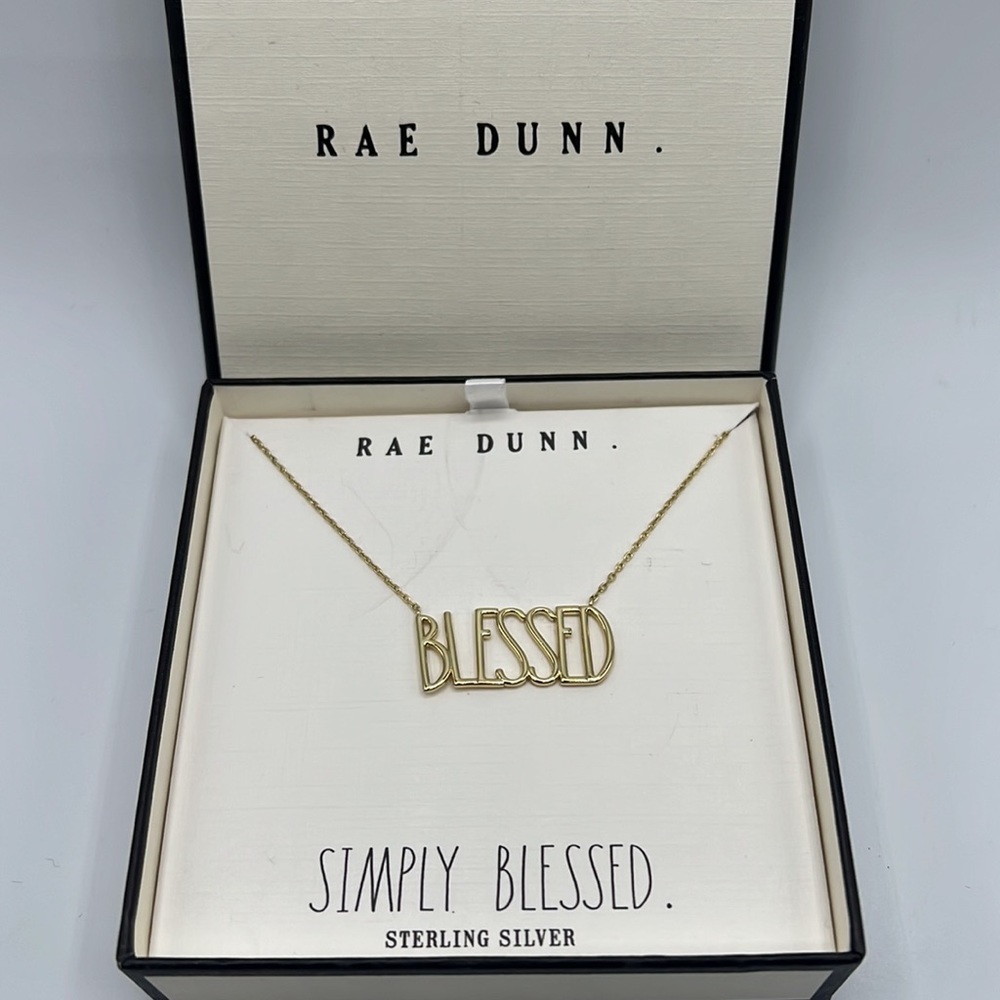 NEW Rae Dunn Inspirational BLESSED Station Necklace Gold Plated Sterling Silver
